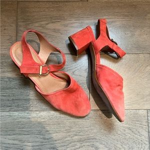 Intentionally Blank Crystal Mary Janes in Coral Suede